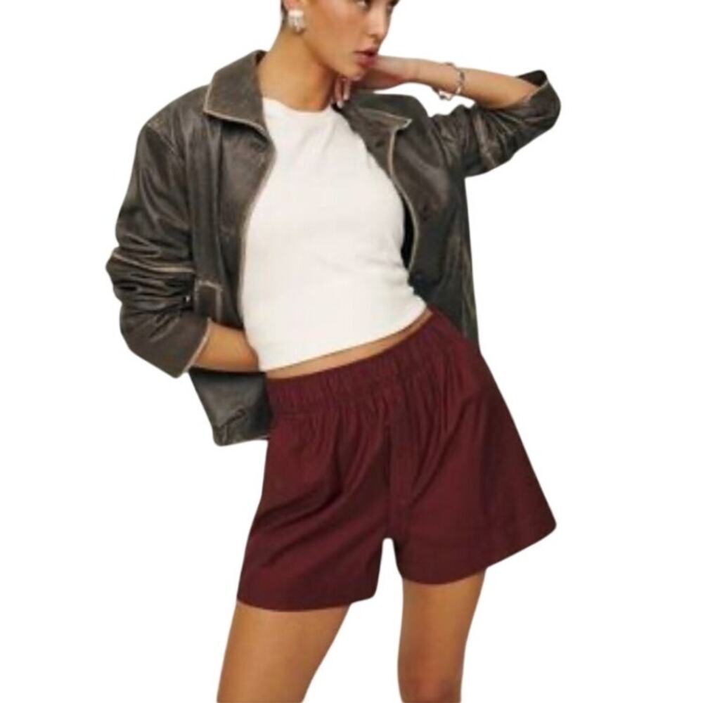 Reformation Womens XS Red Organic Cotton Billy Boxer Shorts Elastic Waist